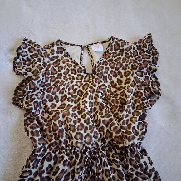 Stella Cruz Girls Size XL (14-16) Leopard Print Ruffle Sleeve Overlay Romper - Picture 4 of 11